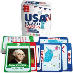 merka United States Flashcards – Cards with Facts and Pictures for All 50 States and The First 45 Presidents – A Great Way to Learn The US State Capitals – for Toddlers and Grade School Kids