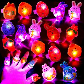 Foimas Easter Party Favors ، 50pcs Bunny Chick Egg LED خواتم لأعلى حلقات لسلة عيد الفصح حشو البيض توهج في الحفلات المظلمة ألعاب الهدية الفتيات الفتيات