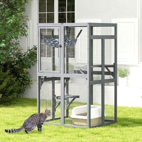 الوصول إلى نافذة Coziwow Catio Outdoor Cat Window ، مأوى Cat House الخشبي ، قفص كيتي مع 3 منصات للفناء الداخلي (أبيض)