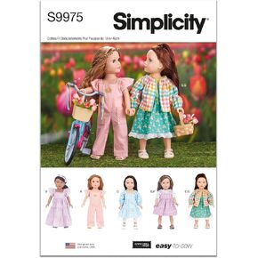 Simplicity SS9975OS 18" Doll Clothes Sewing Pattern Packet by Elaine Heigl Designs, Design Code S9975, One Size, Multicolor