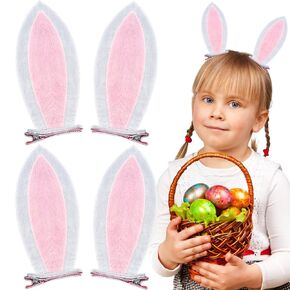 4 PCS Bunny Ears Clips ، Easter Bunny Hair Assories ، Furry Rabbit Ears Hair Clips for Women Birthday Party Brunn