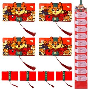 4 Pcs Creative Expandable Chinese Red Envelopes Lucky Money Envelopes 2025 Chinese New Year, Foldable Design,10 Card Slots, Fun to Use (4 Patterns 4 Pcs)