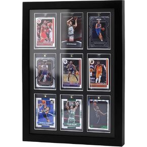 4Grids Trading Cards Display Frame, 100% Solid Wood Frame with 4 Pieces Magnetic Card Holder for Football, Basketball, Hockey Collector Cards(Standard Cards, Black)