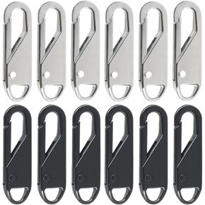 Bepisof 12PCS Zipper Pull Replacement Kit,Detachable Metal Zipper Pulls for Suitcases,Backpacks,Clothing and Wallets.(Silver&Black)