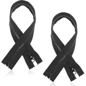 COMNICO 15 Inch Separating Jacket Zippers, 2 Pcs Polymer Zipper Seeking Invisible Zipper Black Molded Plastic Zippers DIY Sewing Tools for Sewing Coat Jackets Clothes