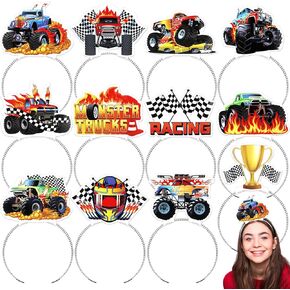 24 PCS Monster Truck Party Party Favors Decorations Paper Monster Car Chands Colorboard Cardboard Truck Truck Beadbands for Birthday Party Decoration Gifts Photo Booth Props Supps