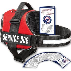 خدمة الكلب مع الأشرطة والحلقة والأشرطة - يتوفر تسخير بأحجام 8 أحجام من XXXS إلى XXL - Service Dog Harness تتميز بتصحيح عاكس وتصميم مريح الشبكات باللون الأحمر الفاتح
