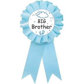 Nighttime Sky Big Brother Tinplate Badge Pin, Cloud Brother to Be Pin, Nighttime Sky Happy Birthday Button for Boy, Blue Rosette Birthday Boy Award Ribbon, Twinkle Star Baby Shower Party Favors