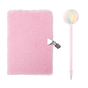 Biiange Plush Notebook, Plush Notebook with Lock, Faux Fur Secret Diary Lovely Notebook, for Girls Teens Fuzzy Journal Writing Pad A5 Lined 160 Pages(1Set)