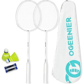 OGEENIER Badminton Racket Set of 2, Including 2 Rackets+2 Badminton Birdies, 2 Player Badminton Set for Beginners/Kids Outdoor Backyard Games, 3U Racket