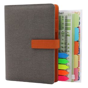 HXRTANGS A6 Refillable Notebook, Ring Binder Journal Personal Organizer with Lined Paper + Planner Stickers + Subject Dividers + Index Tabs + Bookmark Ruler + Zip Bag + Stencil, Light Grey