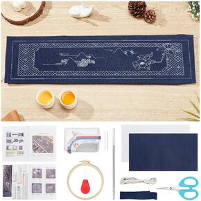 FREEBLOSS DIY Sashiko Kit Tea Mat for Beginners - Embroidery Kit for Adults With Thread and Needles - Hand Sewing and Embroidery Supplies