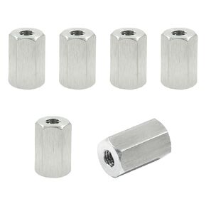 6Pcs M6 x 1-Pitch 20mm Length Metric Hex Coupling Nuts 304 Stainless Steel Polishing Rod Coupling Nuts for Home Garage Repairs (10mm Hex Width)