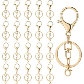 20pcs clow claw clasps دوار خطافات دوارة مع حلقة مفتاح مفتاح تقسيم مسطح خاتم المفتاح الذهبي مع مقطع سلسلة مفاتيح جراد البحر مع مشغل دوار لصنع المجوهرات الحرفية DIY