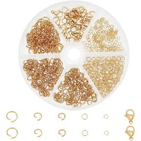 PH Pandahall 18K Clasps Plated Jewted Clasps مجموعة 700pcs 3/4/5/6/8 مم مع حلقات القفز المفتوحة مع 20pcs 12x7mm Claw Claws 304 روابط المجوهر