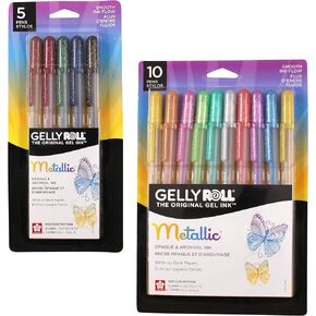 SAKURA Gelly Roll Metallic Gel Pens - Dark Metallic Ink - Medium Line - 5 Pack & Gelly Roll Gel Pens - 10 Pack