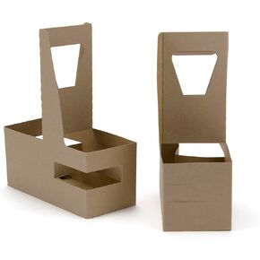 FC Meyer 4-Cup Drink Carrier with Handle, FCMH4CC, Kraft Paperboard Cup Holder for Upto 32oz Cups, Disposable Take Out Cup Carriers, 7 x 7 x 9, Pack of 25