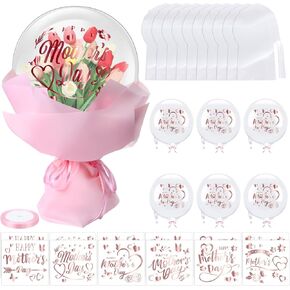 23 PCS عيد الأم البالون بوبو مع 10 بالونات كبيرة 30 بوصة بوبو واضحة ، 12 ملصقات عيد الأم سعيد ، شريط لتوريد حفلة حشو DIY