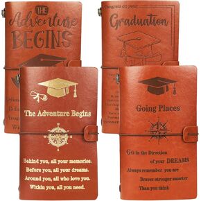 4 Pcs Graduation Leather Journal Inspirational Diary Notebooks Vintage 136 Pages Leather Notebooks Congratulations Graduation Gifts for Class of 2025 High School College Graduate Back to School Gift