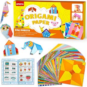 Craft Origami Paper for Kids, 204 Sheets Colorful Folding Paper with 72 Patterns and Guiding Book Art Projects Kit for Girl Boy Teen Birthday Preschool Educationa