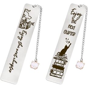 Bewudy 2PCS Cat Bookmarks, Cat Gifts for Women, Kitten Stainless Steel Book Marker, Funny Book Mark Cute Book Lover Gifts for Girls Women Men Teachers Classmates Friends Birthday Gifts