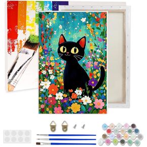 Lxmsja Cat Paint بواسطة أرقام أرقام للبالغين ، وطلاء الزهور الأكريليك بأرقام للبالغين المبتدئين ، و Diy Craft Supplies مجموعات زيت لطلاء الزيت لديكور الجدار المنزلي 8x12 بوصة (مؤطرة)