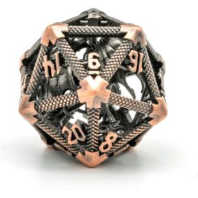 Udixi 22mm D20 Metal Dice ، D20 DND Dice ، Hollow Dragon Design Polyhedral Dice D&D للأبراج المحصنة والتنين ، لعبة لعب الأدوار MTG Pathfinder (النحاس القديم)
