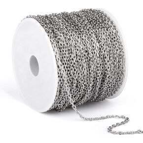 33 Feet Gold Rolo Cable Chain Bulk, 1.5mm 18K Gold PVD Plated 304 Stainless Steel Diamond-Cut Oval Rolo Cable Link Chains Roll Spool for Jewelry Making