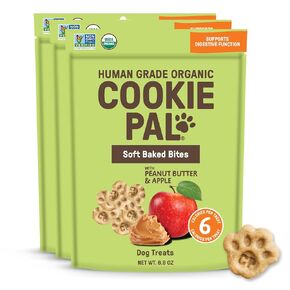 Cookie Pal Treats Soft Dog (زبدة الفول السوداني والتفاح) ، بسكويت زبدة الفول السوداني منخفض السعرات الحرارية ، بسكويت من الدرجة البشرية ، غير المعدلة وراثيا ، مثالية لتدريب الكلاب ، 8.8 أوقية (PK من 3)