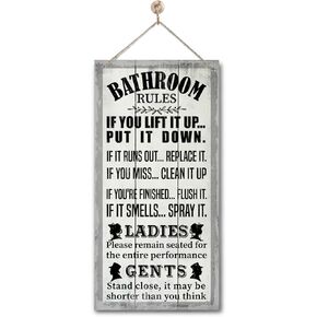 Hanging Bathroom Rules Wood Decor Sign, Rustic Toilet Wooden Signs, Printed Wood Wall Art Sign, Bathroom Door Rules Rustic Sign, Hanging Wood Sign Toilet Decor, Funny Farmhouse Toilet Wall Décor