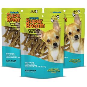 Naturals Super Breath Dental Care Bones for Dogs - 21 Treats/Pack (3 Pack) - Dog Dental Treats for Small Dogs ، Made in USA ، Dog Dental Phetal تساعد في تقليل البلاك ، تراكم التارتار والتهرب من التنفس