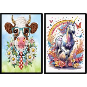 Jishshay 2 PCS Diamond Art Notebook Journal Diamond Painting Note Book Gem Art Sketchbook GEM Painting Mosaic Kits للبالغين دفتر ملاحظات فارغ ، تدريبات خاصة 14.5 × 21 سم/5.7 × 8.26 بوصة يونيكورن الماشية