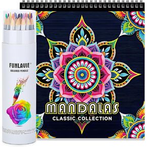 24 Colored Penclis + Coloring Book Mandala Design