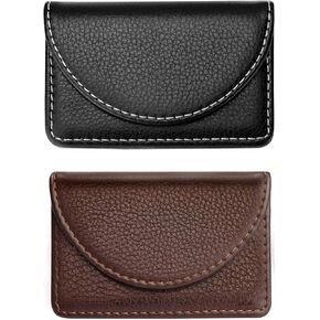 2 Pack Pu Leather Business Card للرجال أو النساء (الأسود+القهوة)
