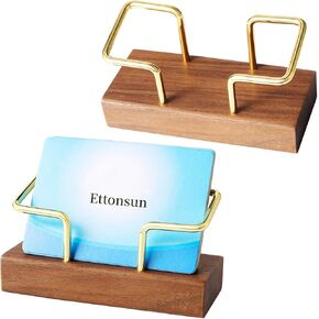 Ettonsun 2 Pieces Business Card Holder Desk, Wooden Business Card Organizer Case Business Card Holder Display Stand, Metal Business Card Stand Storage for Desk Men Women Office Desktop Tabletop