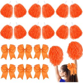 18 Pcs Cheerleading Pom Poms Large Cheer Hair Bows Cheerleader Pompoms with Plastic Handles Cheer Accessory for Girls Party Dance Team Spirit Sports