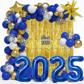 تخرج البالون جارلاند أكيز طقم لزخارف التخرج من 2025 - بالونات الذهب الزرقاء والبالونات البيضاء بأحجام مختلفة 5 12 18 بوصة تخرج البالونات لتوفيات الحفلات الدراسية