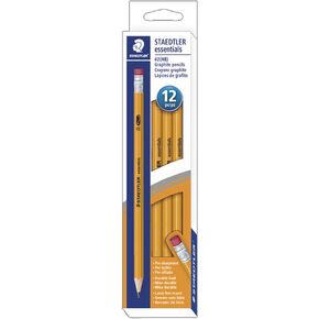 Staedtler Essentials Pre-Sharpened HB #2 Yellow Wood Graphite Pencils, with latex-free pink eraser, Box Set of 12, 13251C12A6