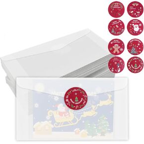 100 PCS Clear Glassine Markes و 100 PCS Round Sticker Kit - Decorder Christmas ، لجمع تذاكر اليانصيب والطوابع والبطاقات والعملات المعدنية والمال وحامل الهدايا مع جيوب