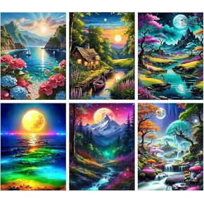 Fuinkqe 6 Pack Paint by Number Kit for البالغين المبتدئين ، Polar Lights Moon Moon Landscape Diy Acrylic Paint Paint by Numbers kits on Canvas for Gift Home Wall Decor 10x14inch