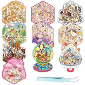 10 Sets DIY 3D Sticker Therapy Crafts for Adults, Fun Cartoon Animal Stickers Scenes,3D Mini House Scene Stickers, Creative Stress Relief Art, Relaxing Craft Kits to Pass Time, Party Favors