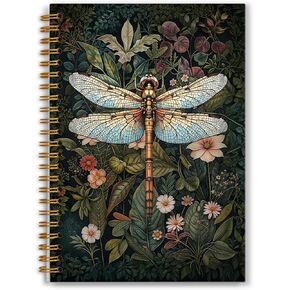 دفتر اليعسوب الزهري الزهور ، مجلة Darnfly Dragonfly المجلة ، مجلة Cottagecore Flower Plant ، دفاتر ريفي الصقور الحلزونية 5.5x8.3 بوصة
