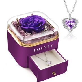 Forever Roses - Beauty and The Beast Rose in Glass Dome - Eternal Preserved Rose Flower - Gift for Mom,Wife,Girlfriend - Valentine's Day, Mother's Day, Birthday, Anniversary(Purple, 9.1inch)