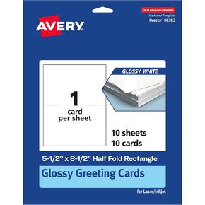 Avery Avery Printable Rectangle بطاقات المعايدة نصف أضعاف ، 5.5 "× 8.5" ، بطاقة أبيض لامع ، ليزر/نفث ، 50 إجمالي ، رائع على شكر البطاقات ، دعوات الأحداث ، والمزيد