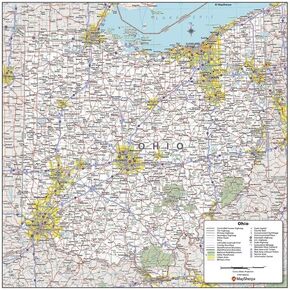 MapSherpa: خريطة جدار ولاية أوهايو - مضغوط - ملصق 16 × 16 بوصة - التصفيح الأمامي