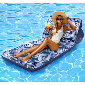 Inflatable Pool Floats Adult, Adjustable Backrest Tanning Pool Lounger Float, Cooling Pool Floaties Rafts for Adults Summer Outdoor Beach Lake Pool Party