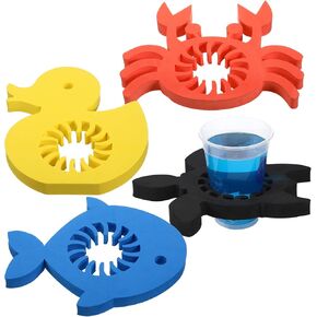 4 Pcs Foam Floating Drink Holder for Pool 10 Inch Summer Animal Drink Holder Float Portable Floating Cup Tray Cooler Container Beer Tumbler Pool Bar Accessories Fits 16 to 30 Ounce for Lake