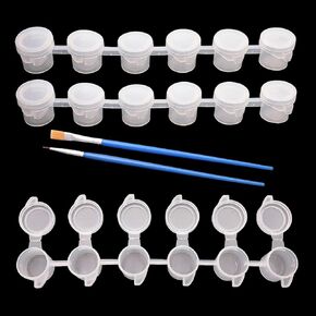 Markeny 180 Pots (30 Strips) Empty Paint Pot Pod Strips Mini Paint Pot Storage Containers with 10Pcs Blue Paint Brushes, 6 Cups 3ml