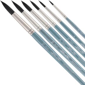 Mimik Professional Brushes - مجموعة مستديرة من 6 - شعر السنجاب الاصطناعية - فرش الفنانين الطبيعية للألوان المائية والغواش والأكريليك - يقلد السنجاب الطبيعي وشعر Sable