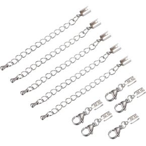 uxcell 10sets طية على الأطراف الحبل مع مشابك مخلب جراد البحر وسلسلة الموسع ، مقترات 2mm Crimp Cap Clasp Tips for DIY Craft Making ، Fild Tone